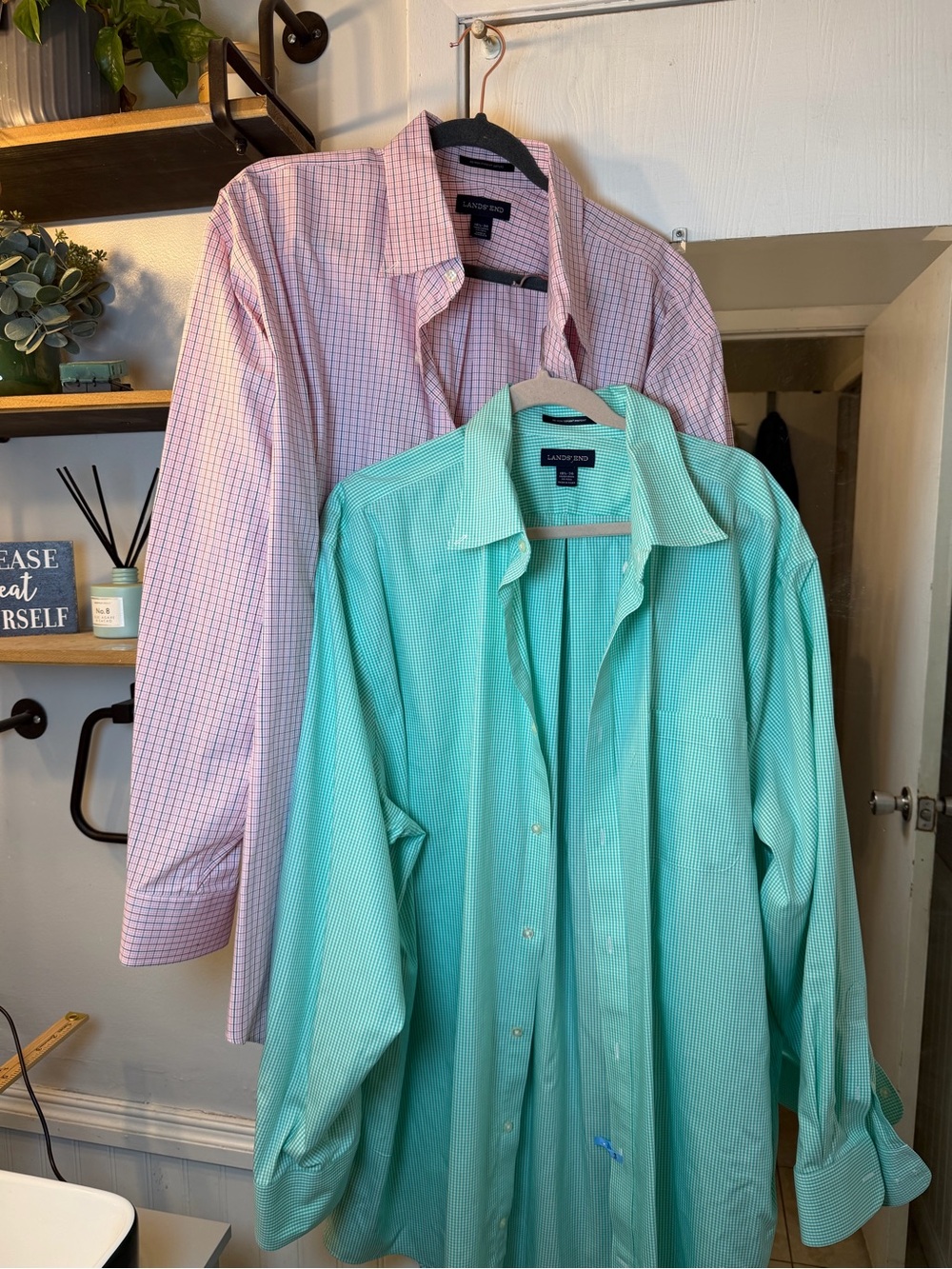 Lands' End Bundle Men's Mint Green and Pink Lightweight Button-Up Shirt